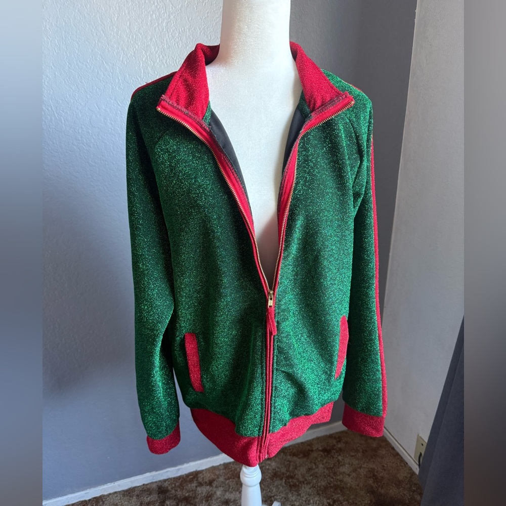 Green/Red *Glitter* Holiday Track suit jacket Size L - 33 Degrees brand